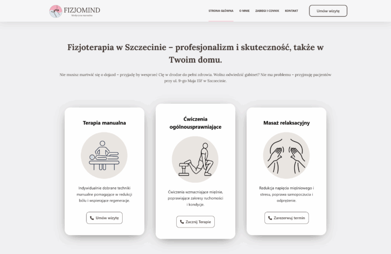 Zrzut ekranu ofery na stronie fizjomind