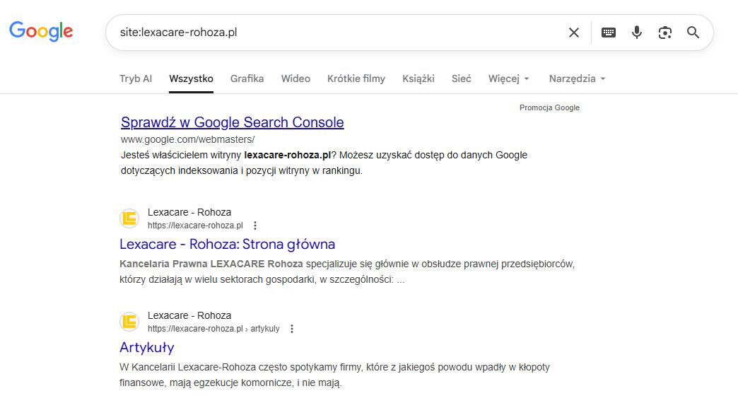 Wynik w google dla lexacare-rohoza