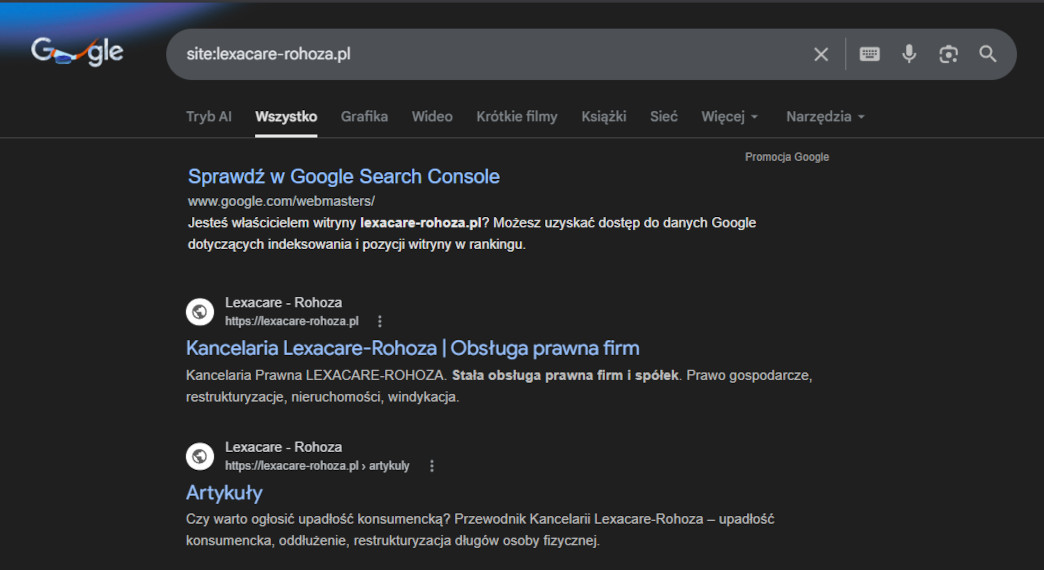 Wynik w google po zmianach dla lexacare-rohoza
