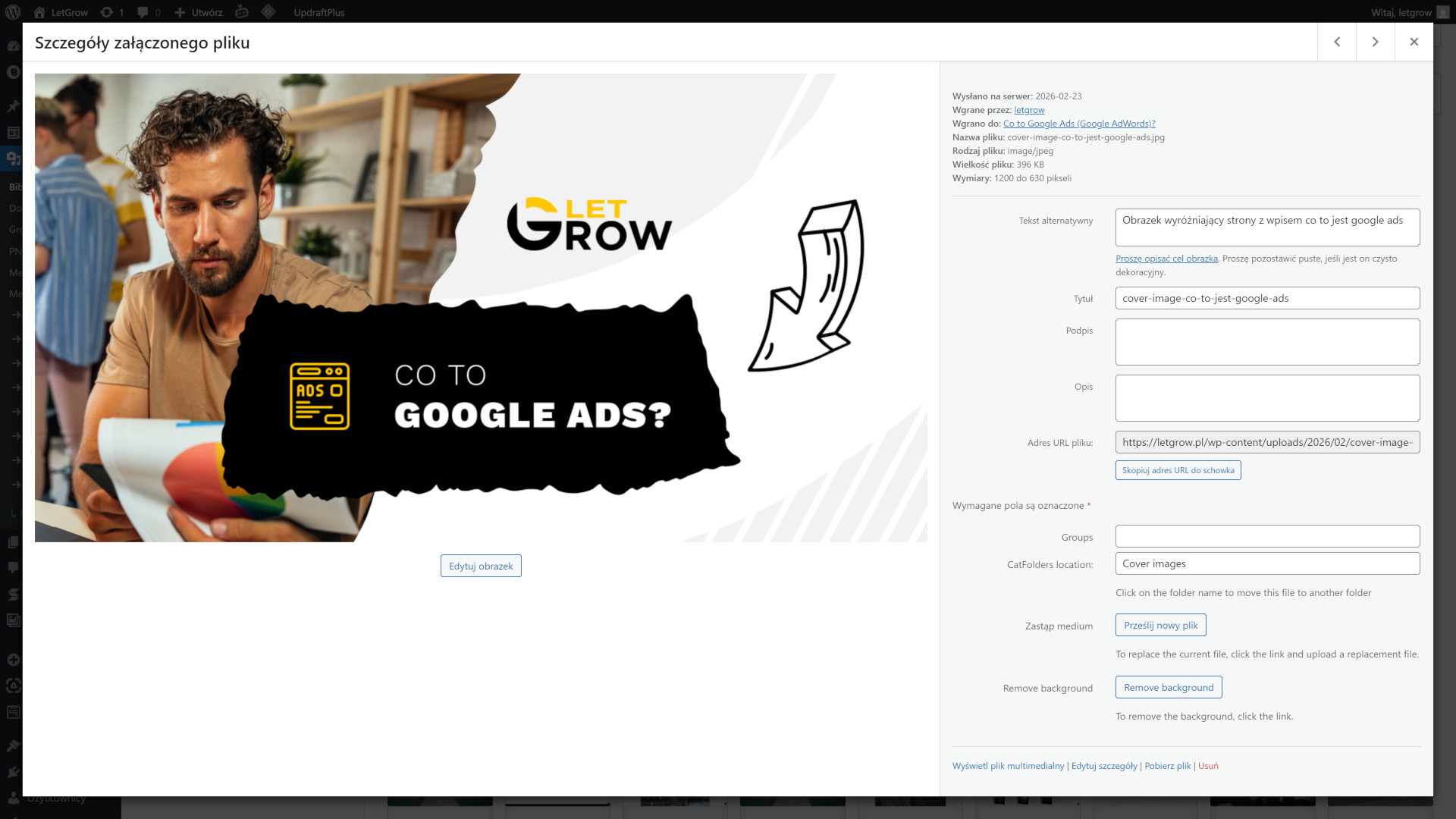 Zrzut ekranu z biblioteki mediów w WordPress