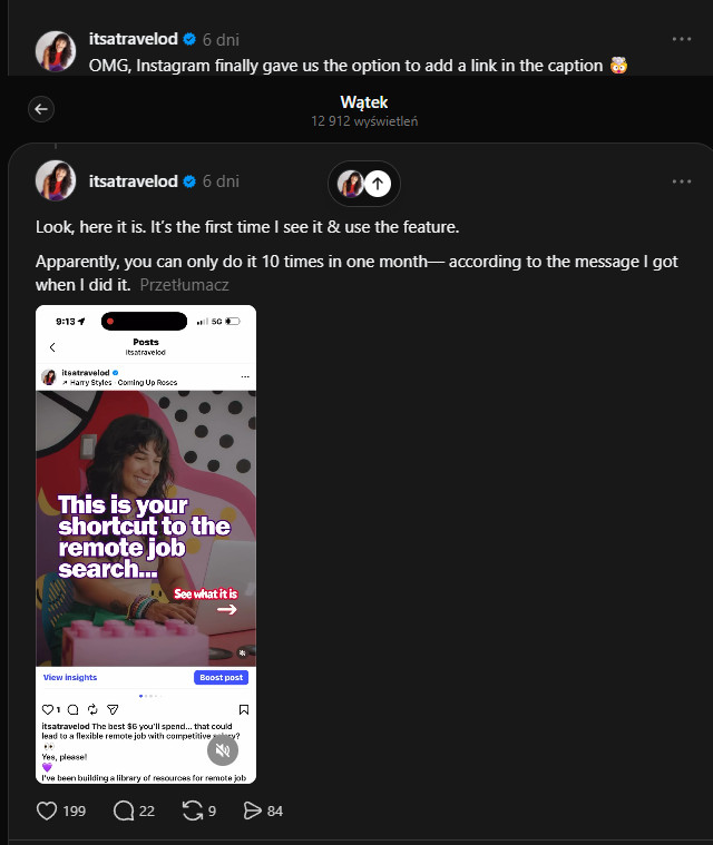 Linki w opisie na instagramie - pierwsze doniesienia