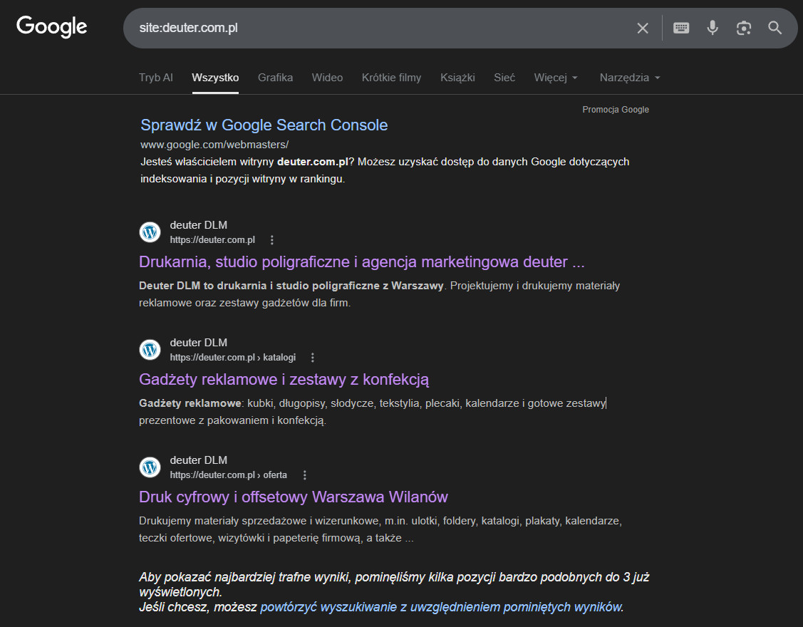 Zrzut ekranu z wyników wyszukiwania Google dla deuter DLM