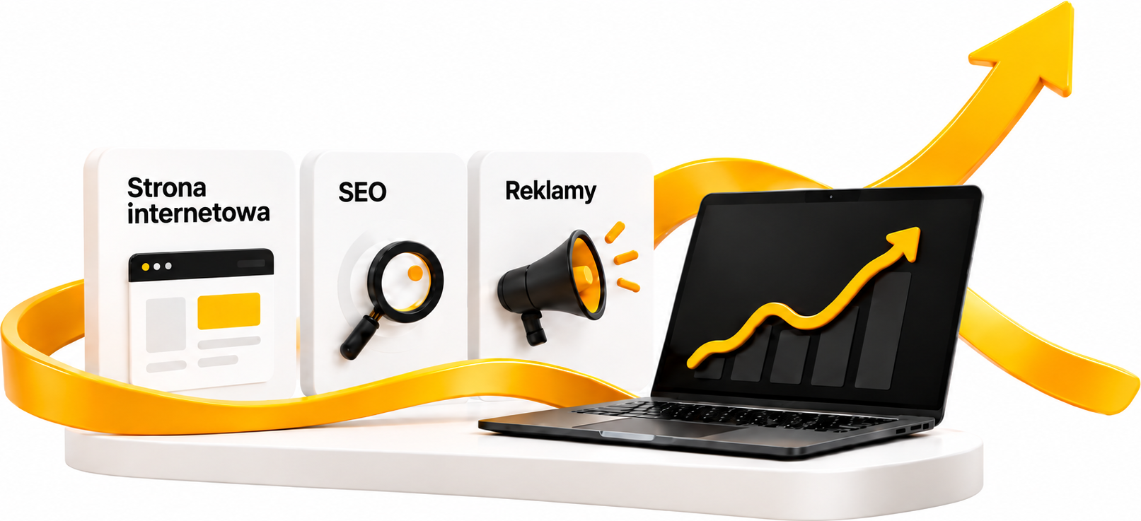 Strategia marketingowa 3D z rosnącą strzałką